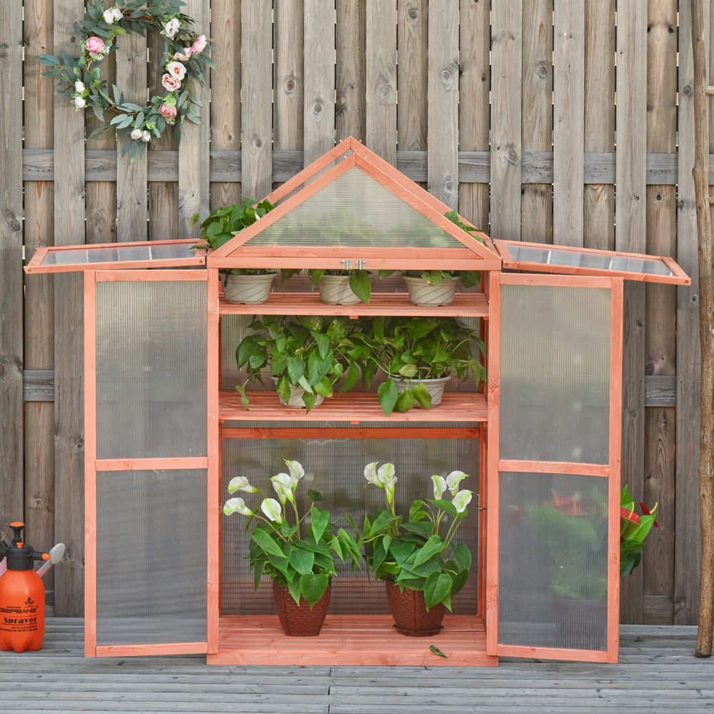 Outsunny 3 Tier Orange Wooden Cold Frame Image 2