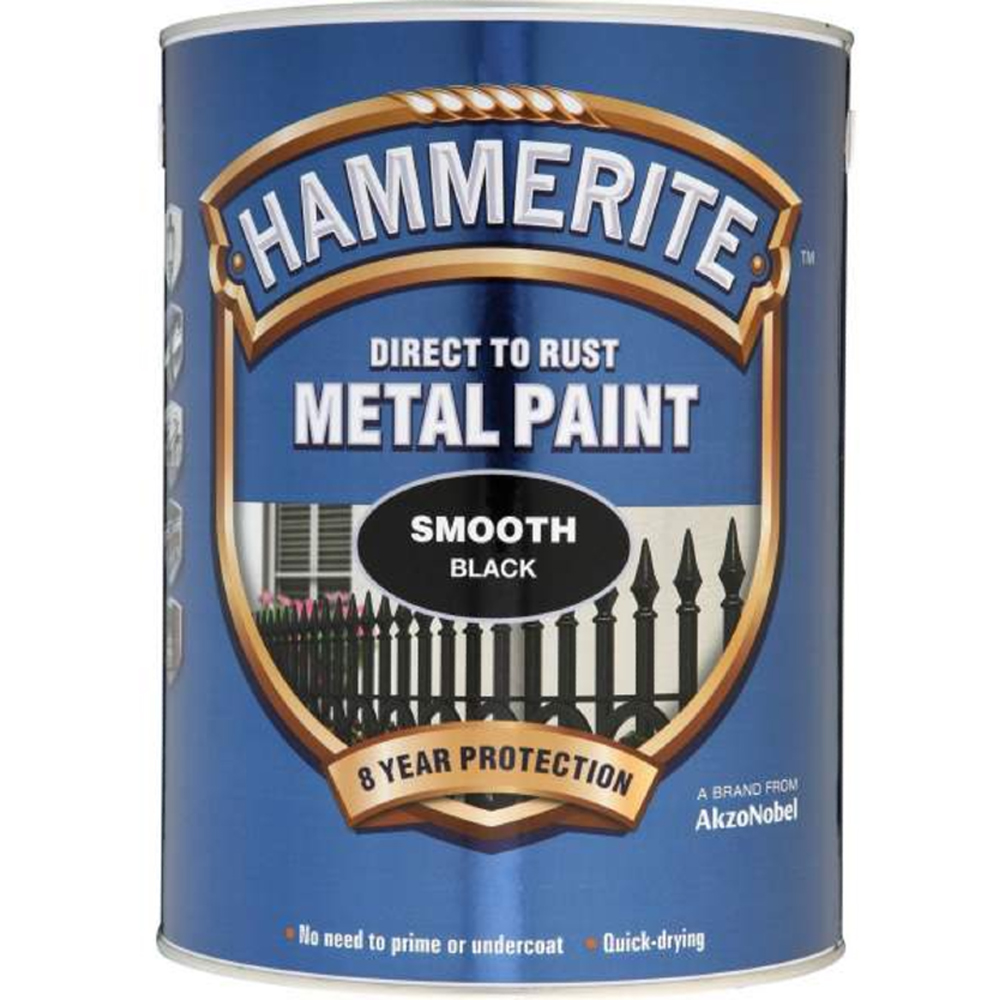 Hammerite Smooth Black Direct to Rust Metal Paint 5L Image 2