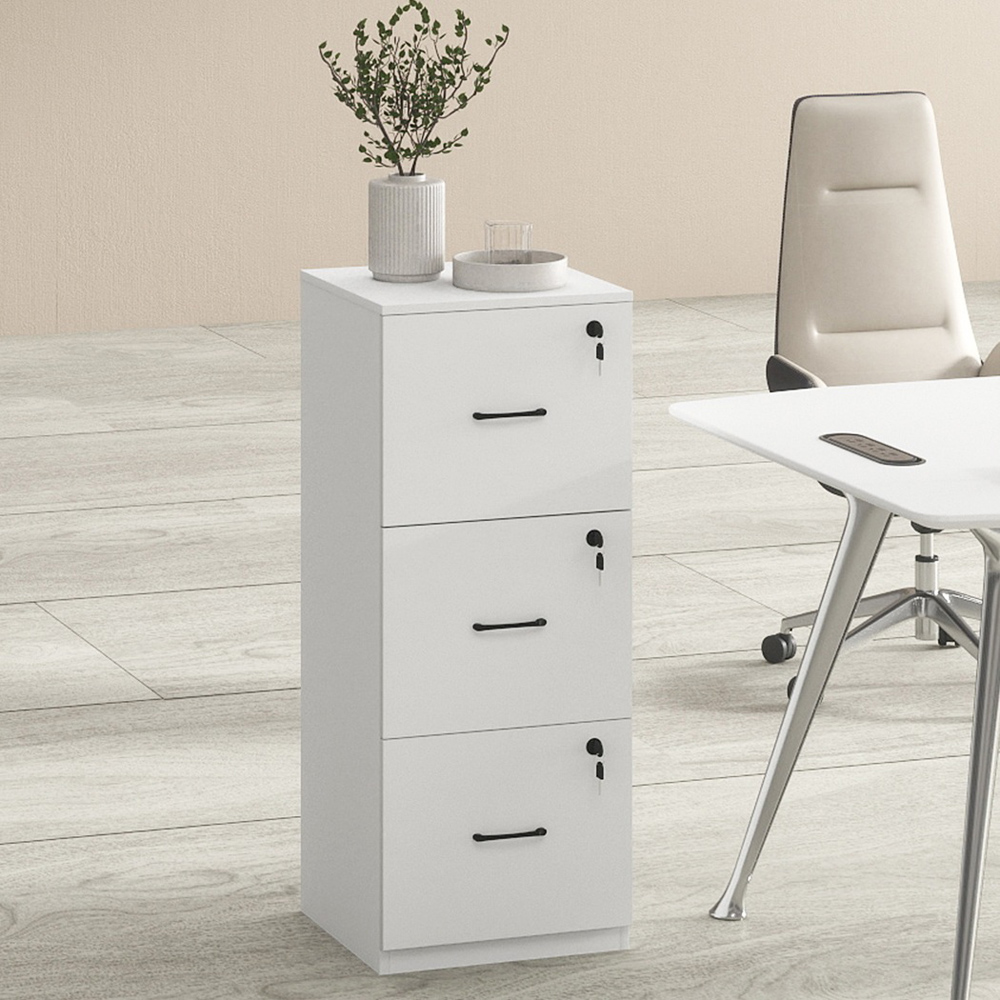 Levede White 3 Drawer Lockable Tall File Cabinet Image 3