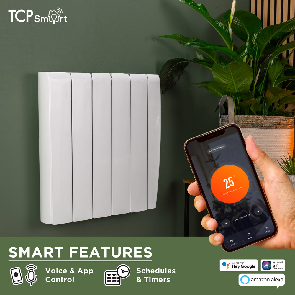 TCP Smart White Ceramic Wall-Mounted Electric Panel Radiator 1500W Image 4