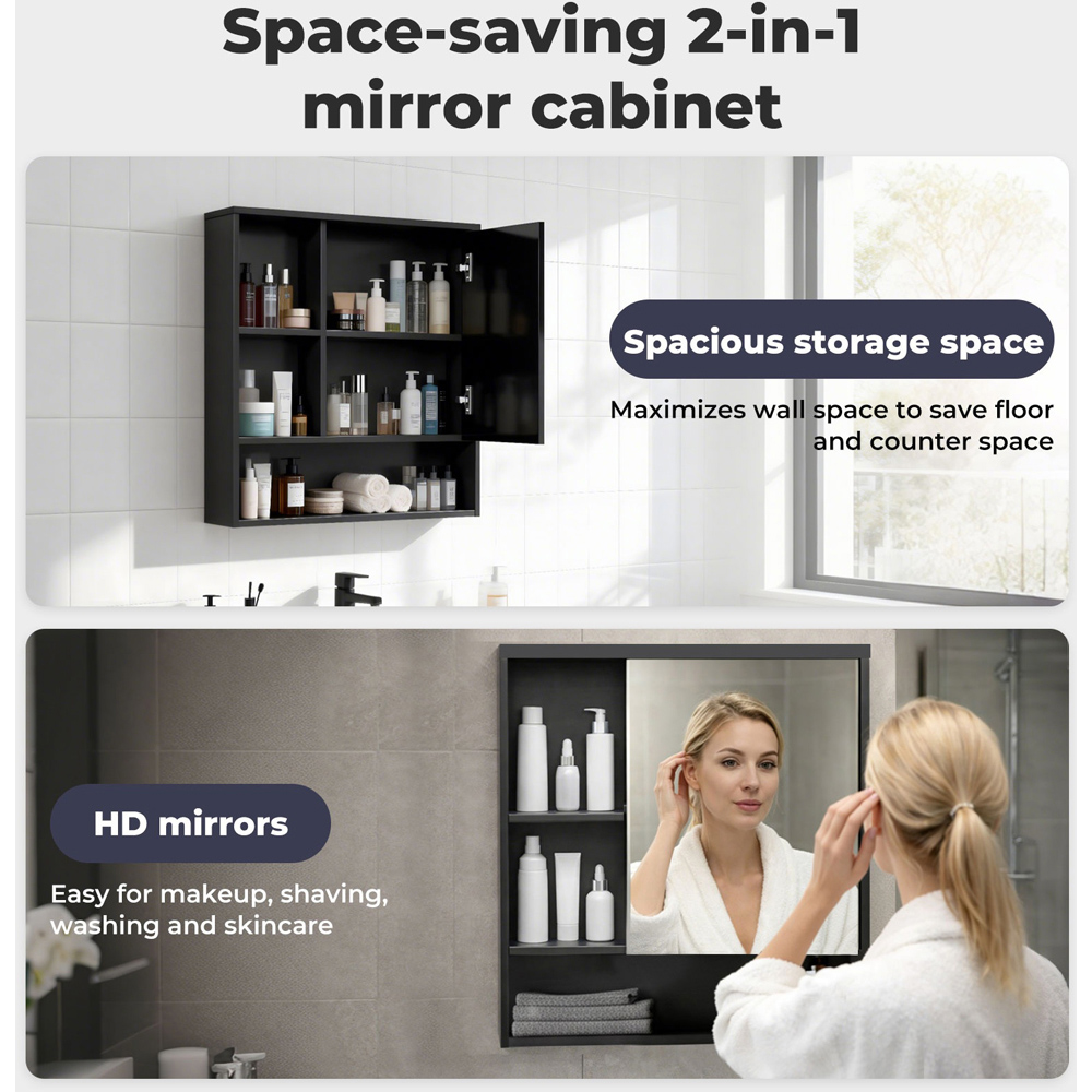 Levede Black Single Door Wall Mounted Bathroom Mirror Cabinet Image 8