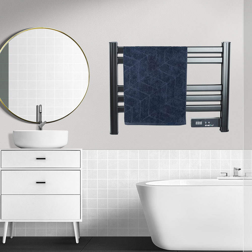 ENER-J Black Infrared Heating Towel Rail with LED Screen and BS Plug 1.2m Image 2