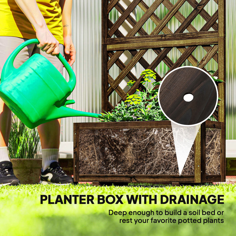 Outsunny Carbonised Finish Wooden Garden Planter with Trellis 45L Image 5