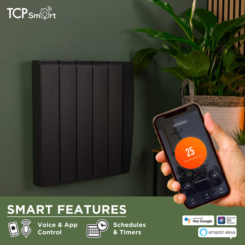TCP Smart Black Ceramic Wall-Mounted Electric Panel Radiator 2000W Image 3
