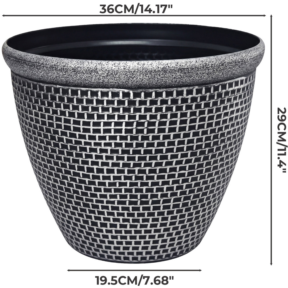 TOQUE Black Antique Silver Effect Plastic Garden Plant Pot with Drainage Holes 36cm 2 Pack Image 9