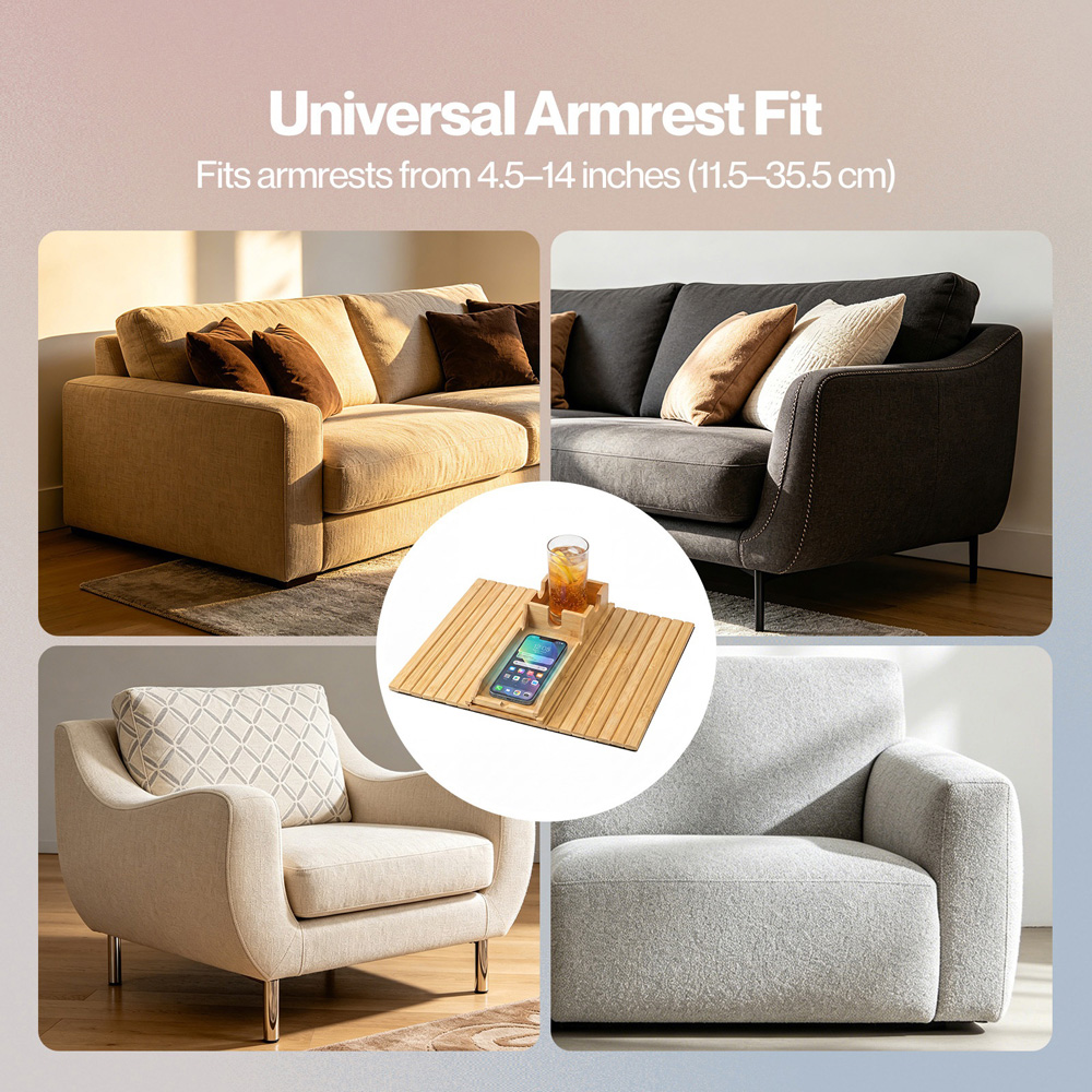 Levede Bamboo Sofa Arm Tray Table with Mug Holder Image 6