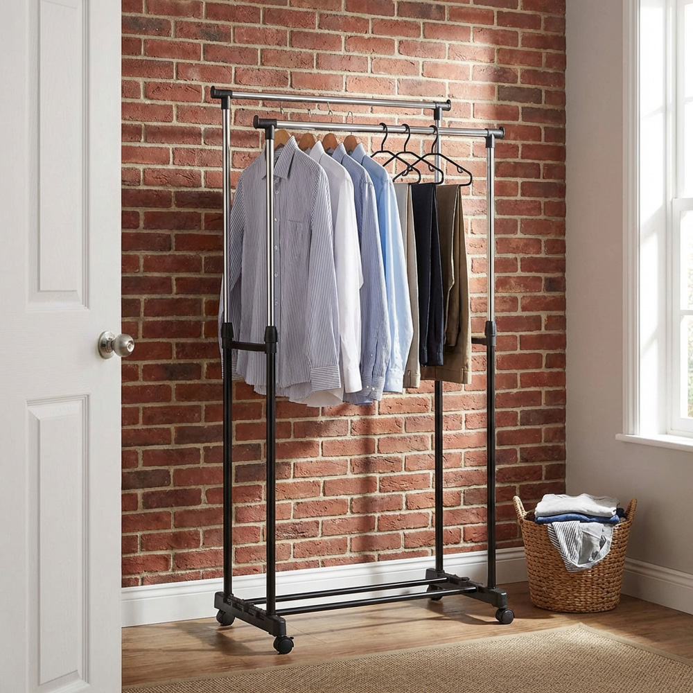 Premium Double Adjustable Garment Rail - Black Image 4