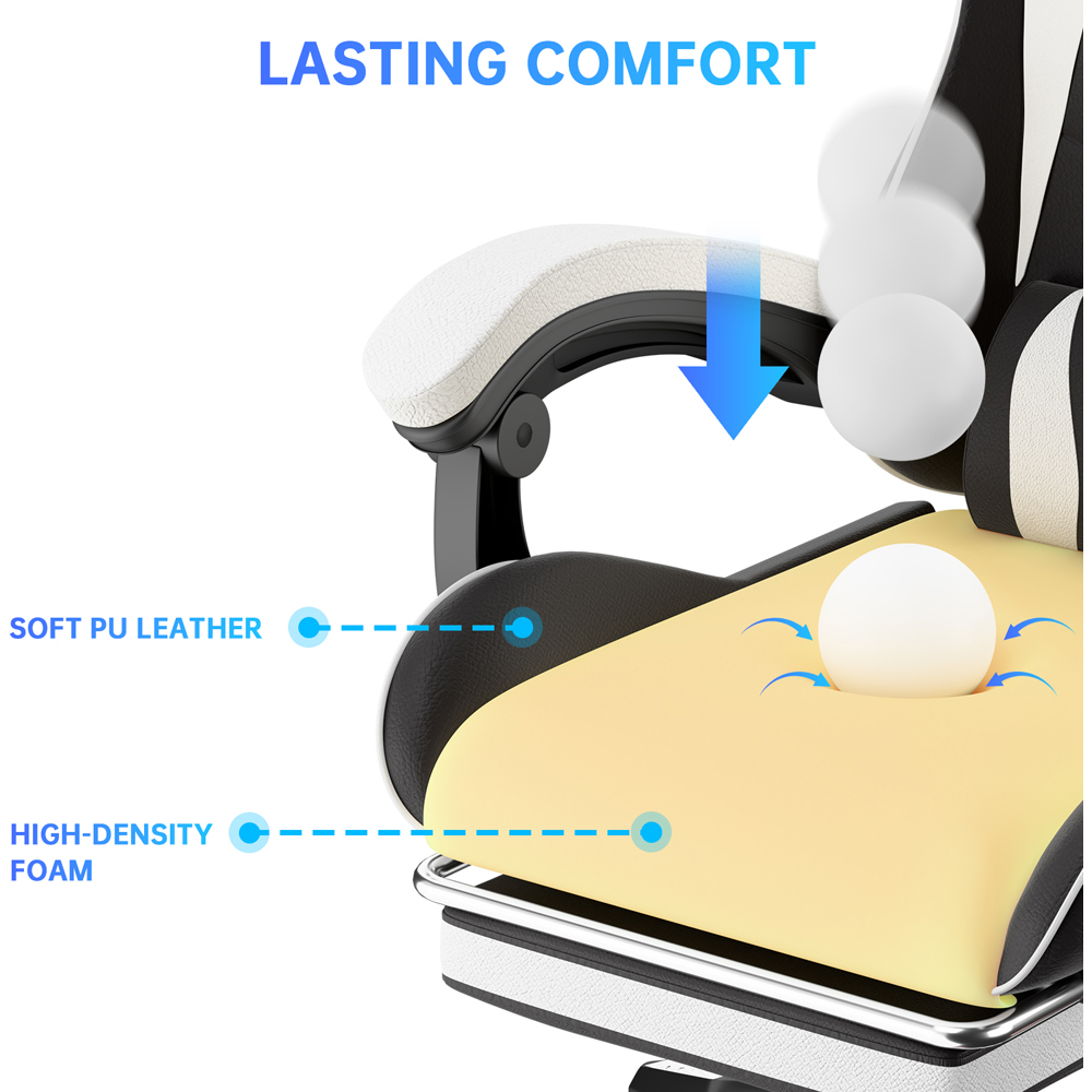 Rattrix Height Adjustable Gaming Chair with Footrest and Lumbar Cushion Black and White Image 6