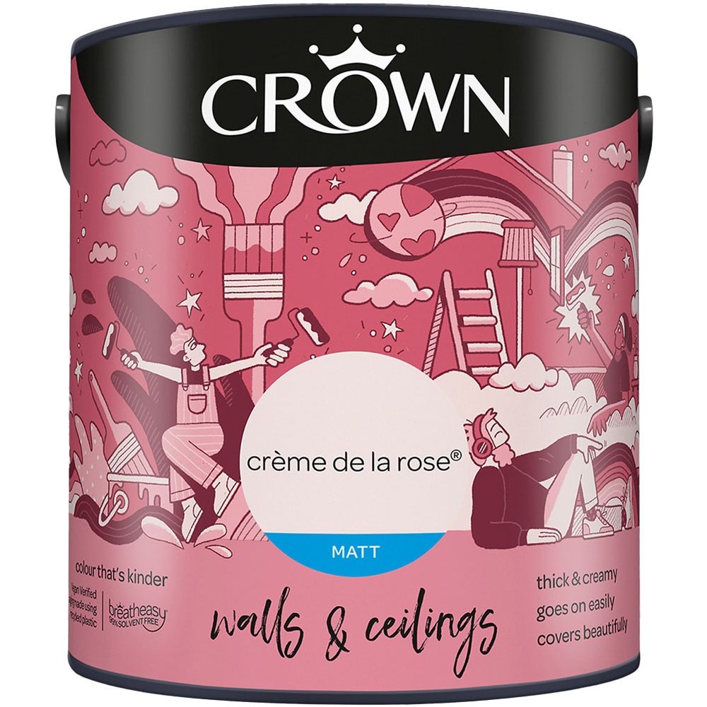 Crown Walls & Ceilings Creme De La Rose Matt Emulsion Paint 5L Image 2