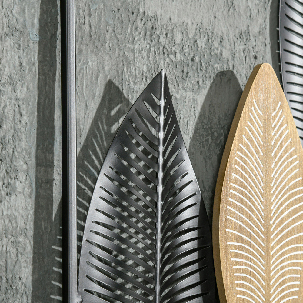 HOMCOM 3D Metal Wall Art Leaves for Home Decor, Hanging Wall Sculpture, Black Image 7