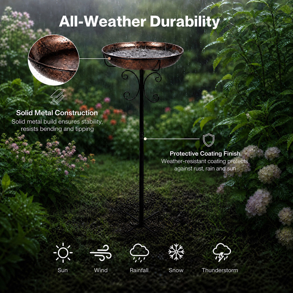 TOQUE Black and Brass Metal Bird Bath and Feeder Image 4