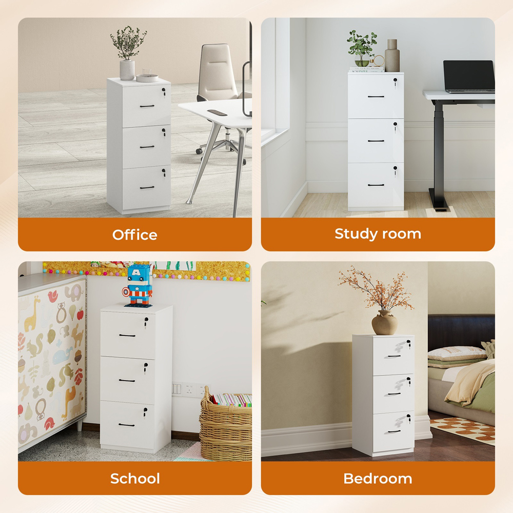 Levede White 3 Drawer Lockable Tall File Cabinet Image 6