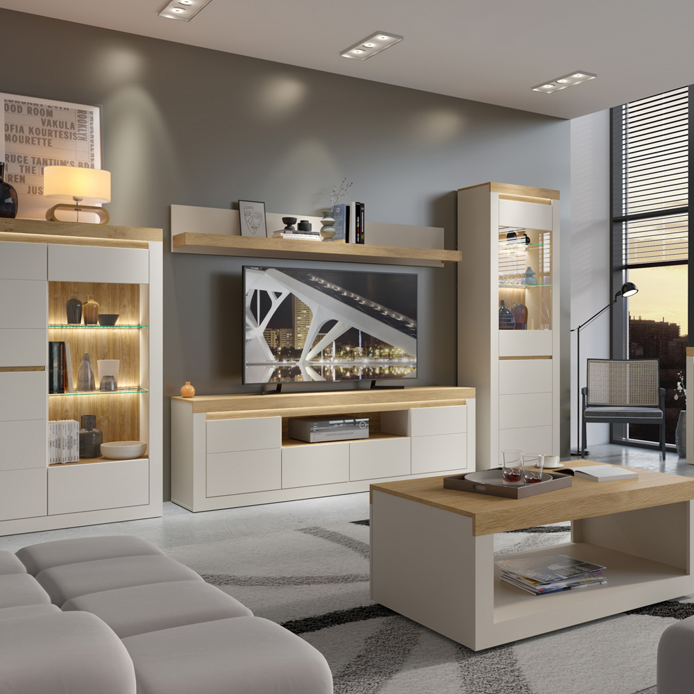 Furniture To Go Naxxar Cashmere and Stone Oak 2 Door 2 Drawer Single Shelf TV Cabinet Image 6