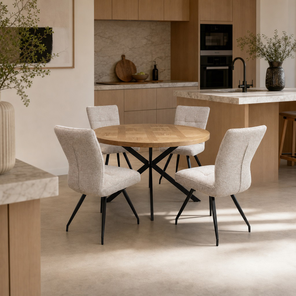 WF Daisy Cobble Natural Fabric Dining Chairs with Black Legs Set of 2 Image 6