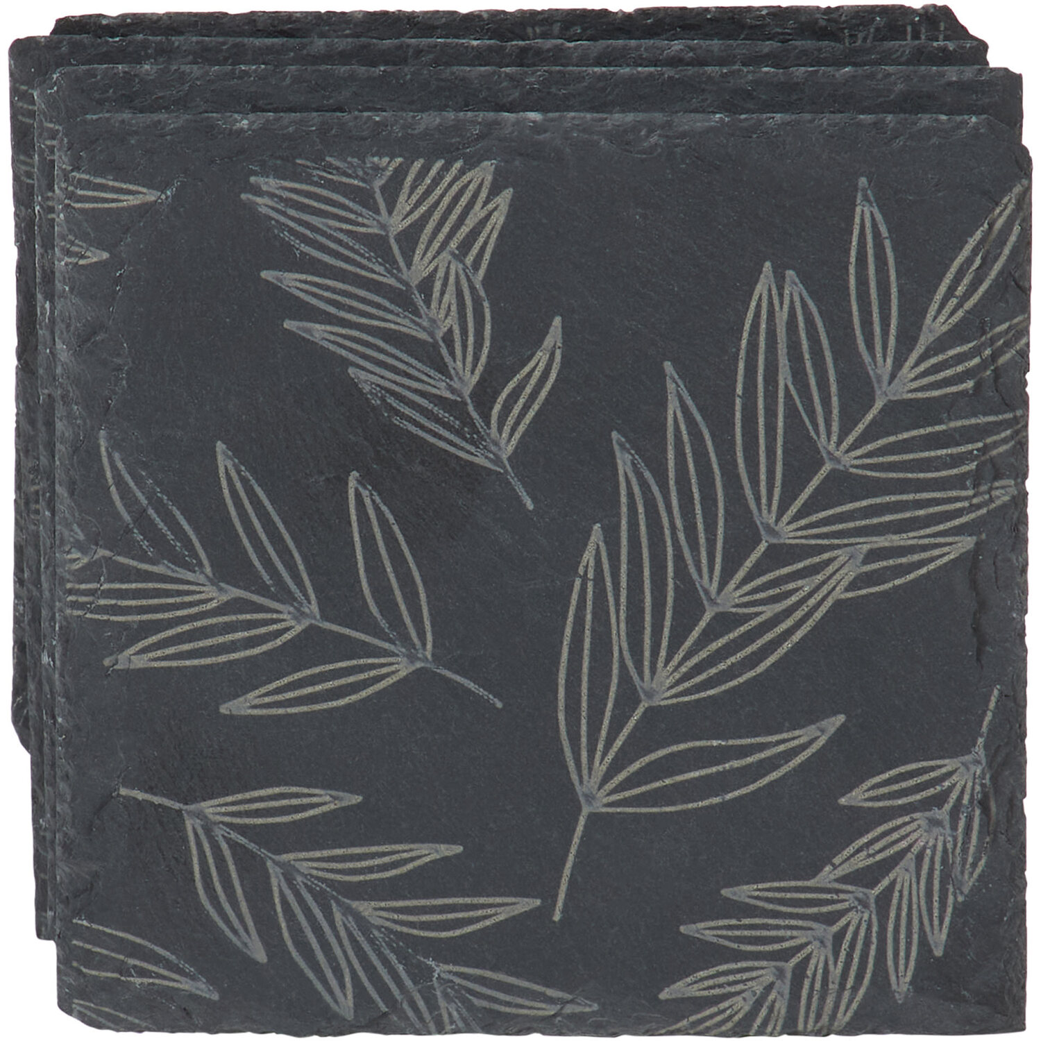Set of 4 Botanical Slate Coasters - Black Image 3