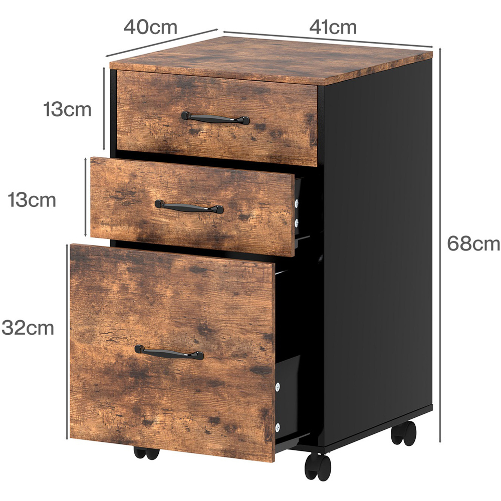 Levede Walnut 3 Drawer File Cabinet with Wheels Image 9