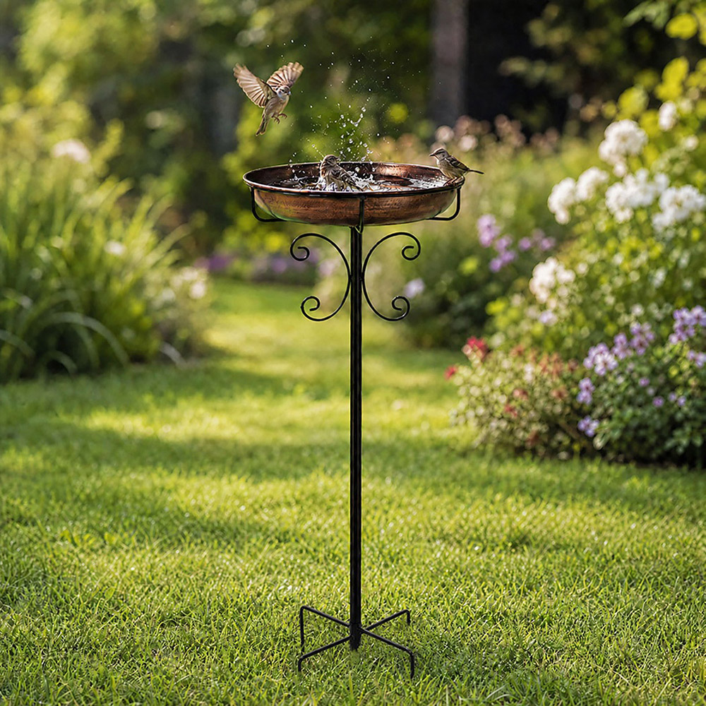TOQUE Black and Brass Metal Bird Bath and Feeder Image 3