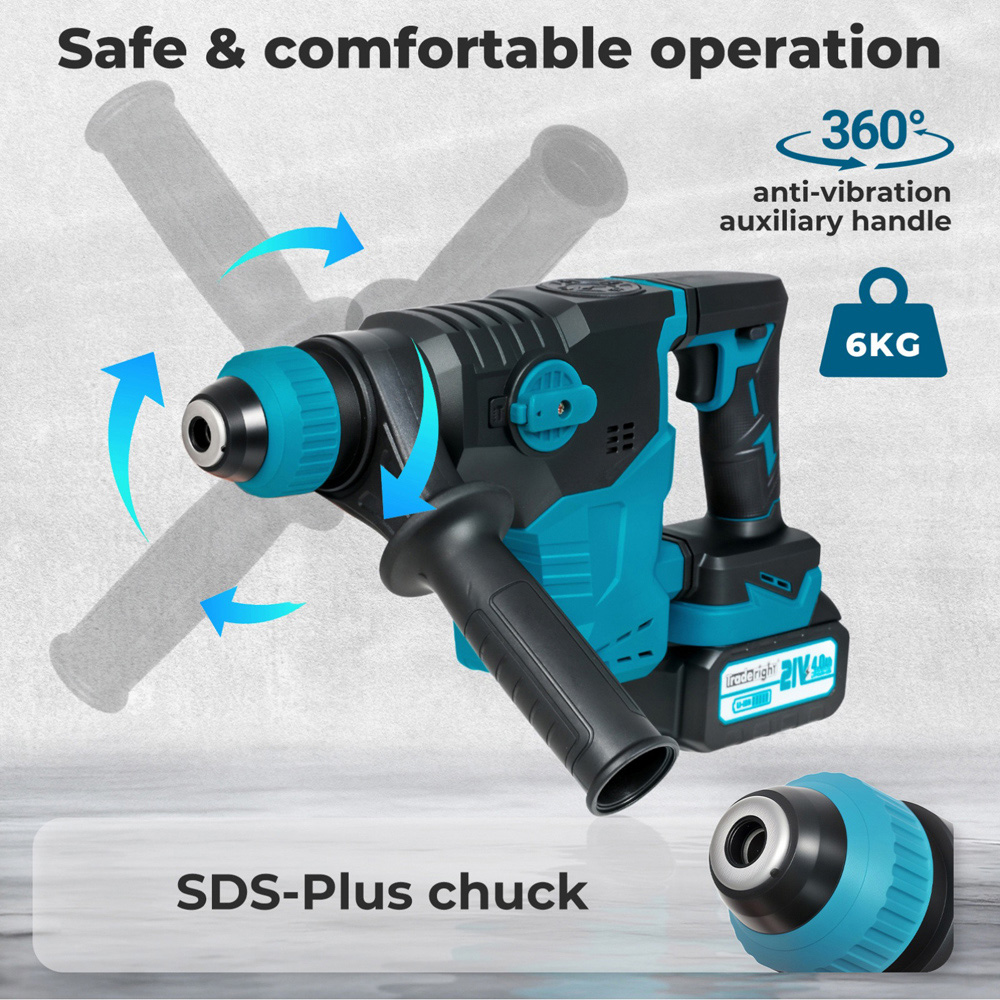 Traderight HW0302-UK SDS Plus Cordless Rotary Hammer Drill 21V Image 7