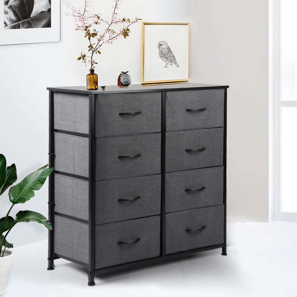 Levede Dark Grey and Black 8 Drawer Fabric Storage Unit Image 3