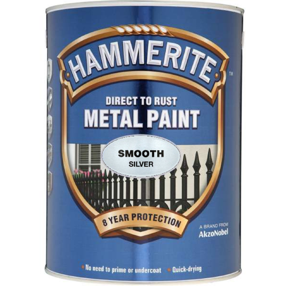 Hammerite Smooth Silver Direct to Rust Metal Paint 5L Image 2