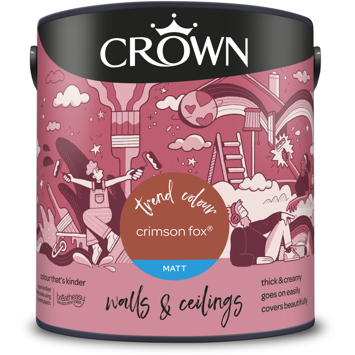 Crown Walls and Ceilings Crimson Fox Matt Emulsion Paint 2.5L Image 4