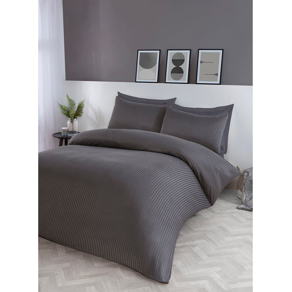 Pimlico Satin Stripe Duvet Set - Charcoal / Superking Image 6
