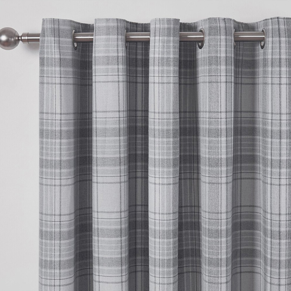 Divante Hatfield Grey Check Blackout Eyelet Curtains 137 x 168cm Image 5