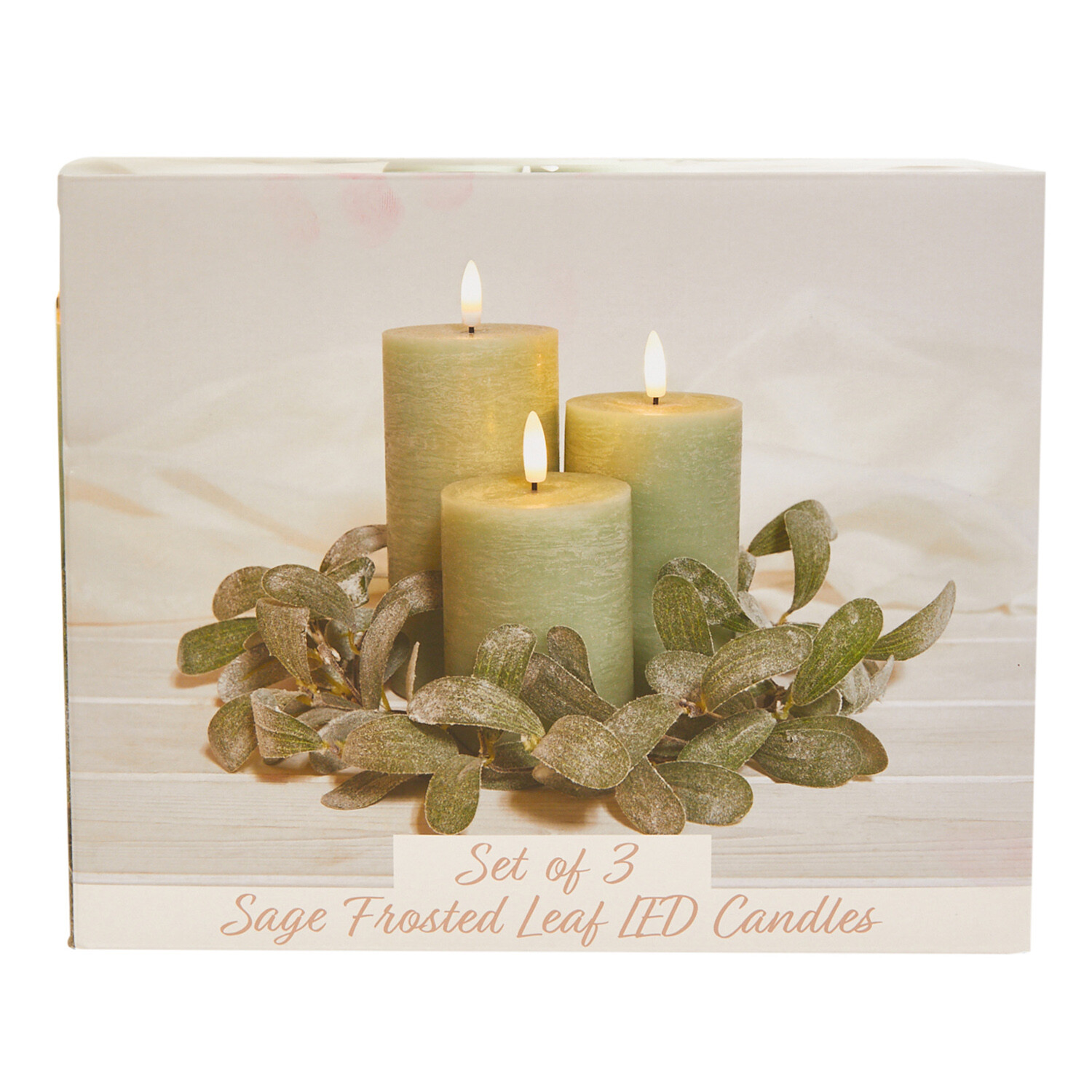 Set of 3 Sage Frosted Leaf LED Candles - Sage Image 5