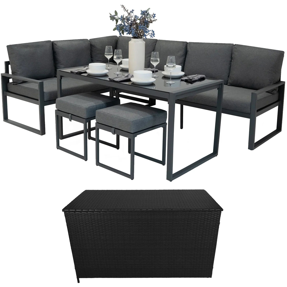 Jardi Anthracite Grey 8 Seater Garden Corner Sofa Set with Rain Cover and 582L Storage Box Image 2