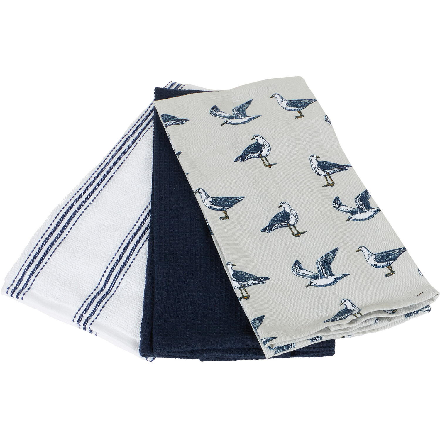 Pack of 3 My Home Seagull Tea Towels - Blue Image 3