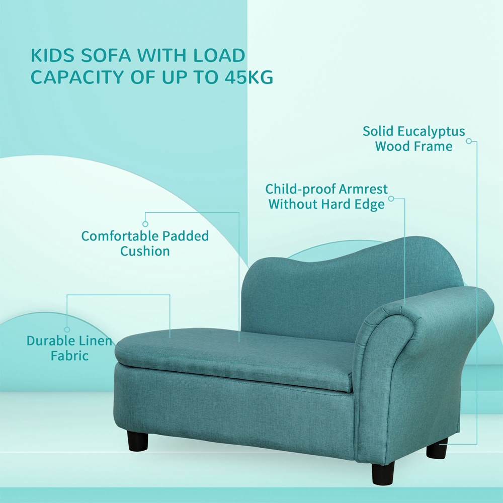 HOMCOM Kids Sofa Couch Toddler Armchair with Storage for Bedroom Blue Image 3