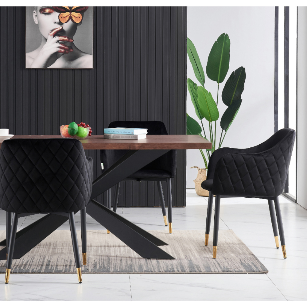 Life Interiors Verona Black and Gold Velvet Upholstered Dining Chair Set of 2 Image 4