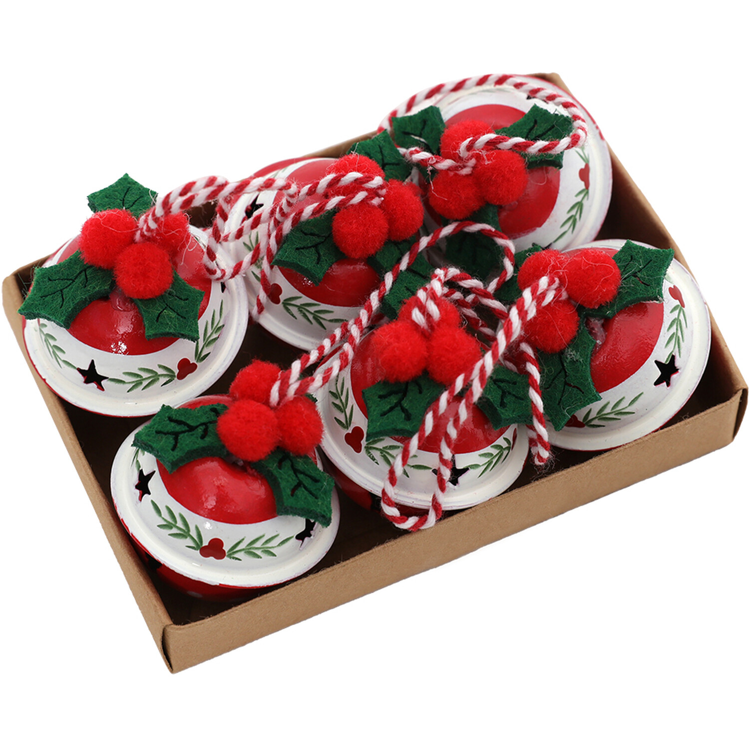 Set of 6 Holly Bells Red Image 2