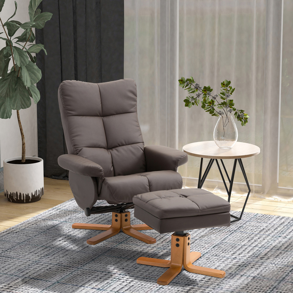 Portland Brown Faux Leather Swivel Manual Recliner Chair with Footstool Image 8