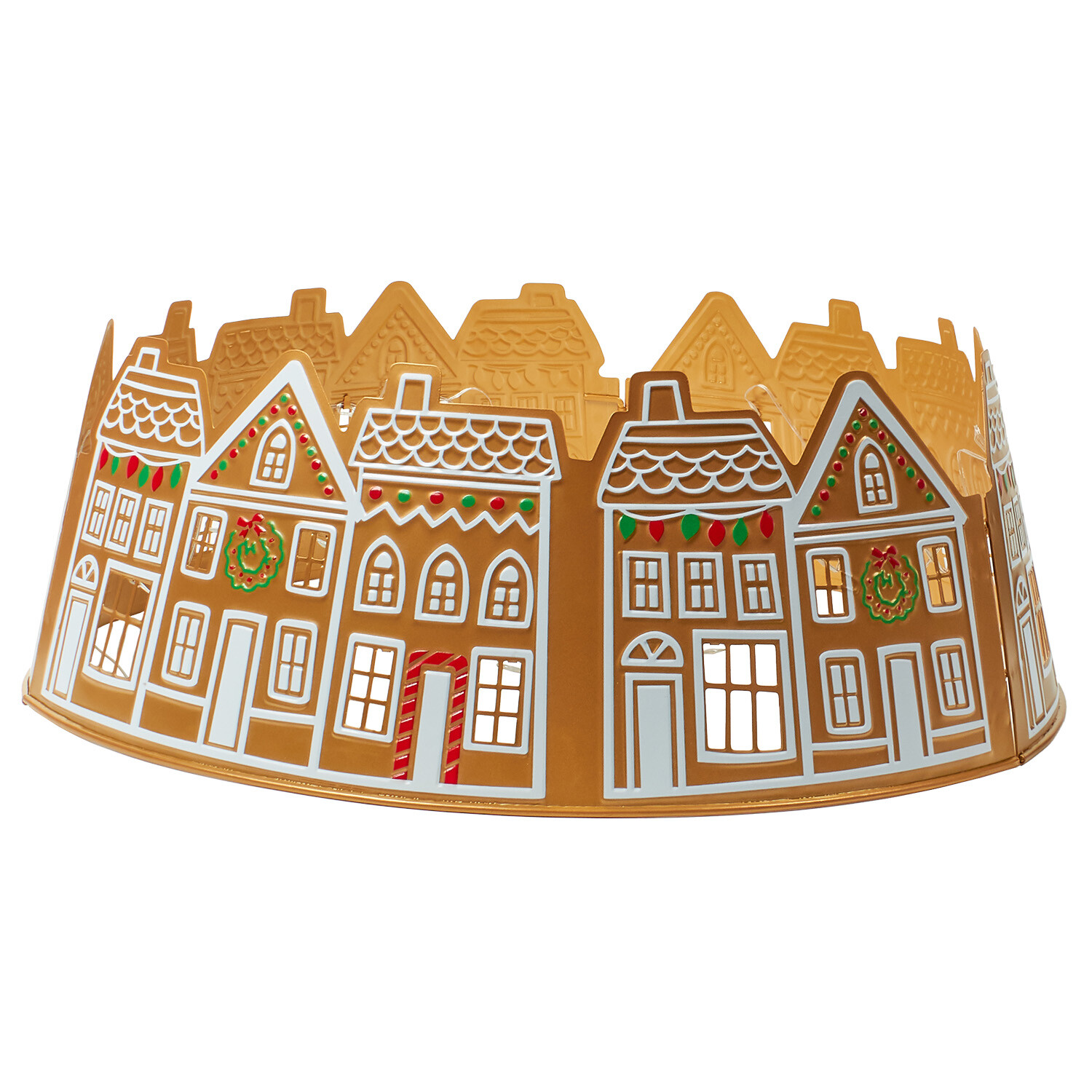 LED Gingerbread House Tree Skirt Brown and White Image 6