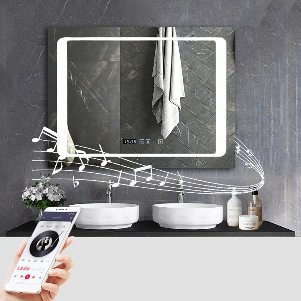 Ener-J Rectangle LED Bathroom Mirror with Bluetooth Speaker Anti-Fog Touch Control and CCT 80 x 60cm Image 4