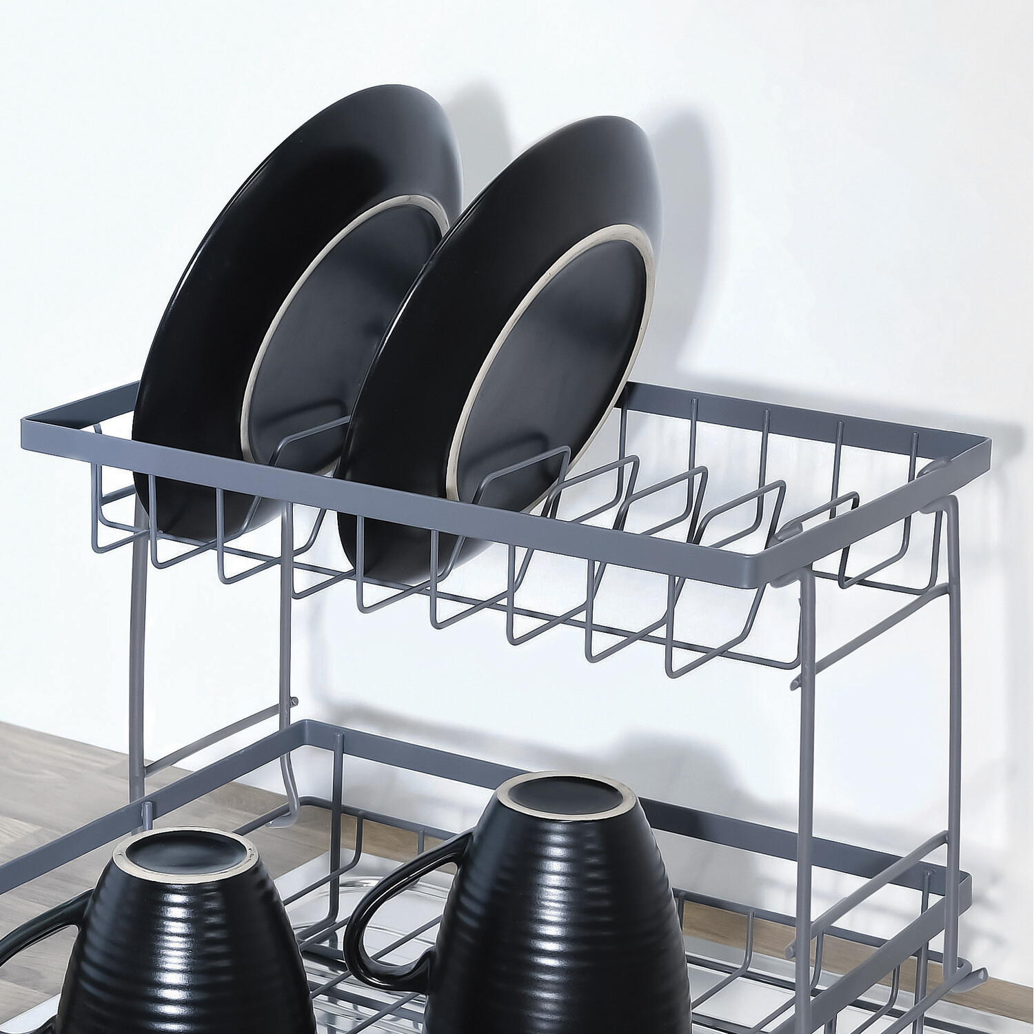 Graphite 2 Tier Dish Drainer with Grey Tray Graphite Grey Image 4