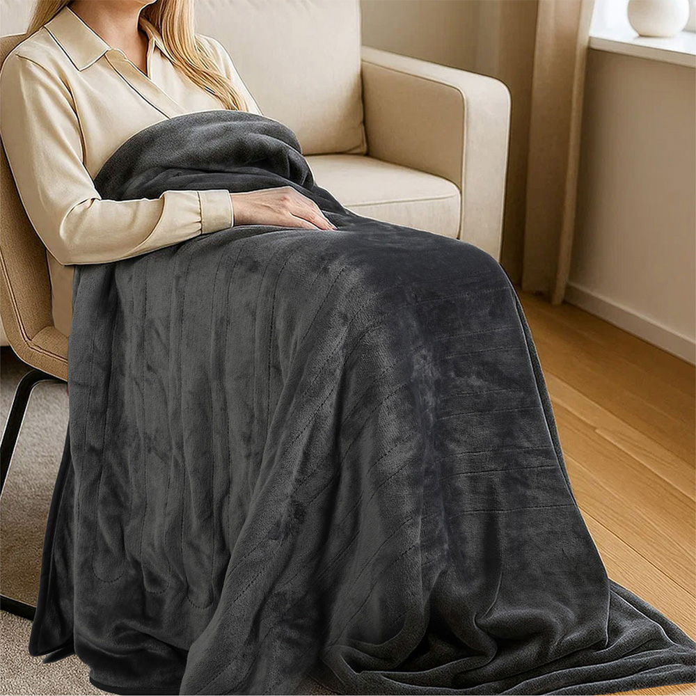 Lavio Grey Flannel Fabric Reversible Electric Heated Throw Blanket 160 x 130cm Image 2