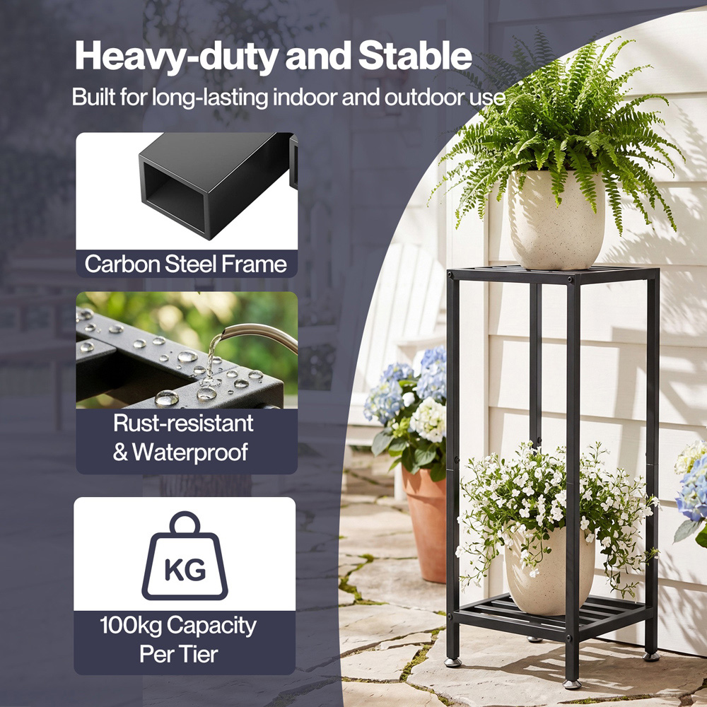 Levede 2-Tier Black Metal Plant Stand Image 5