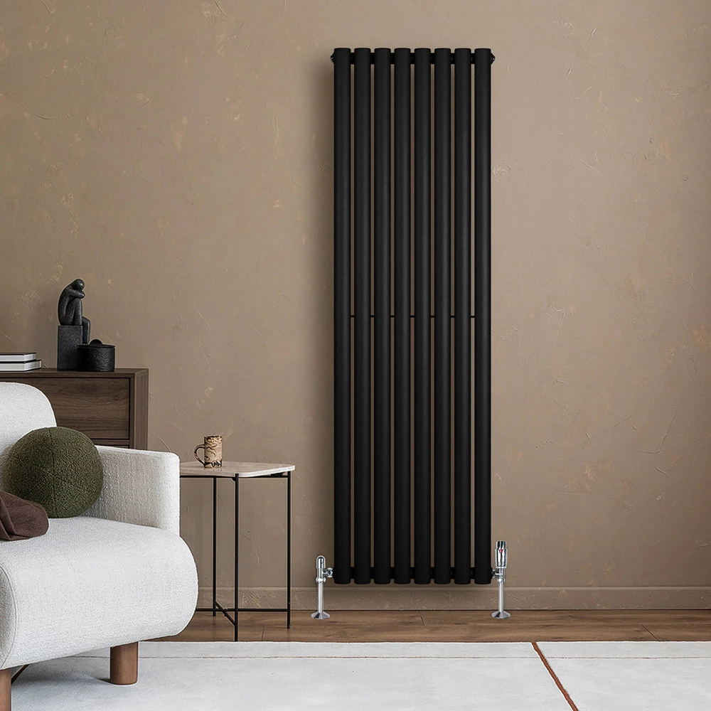 MonsterShop Black Oval Single Column Radiator and Chrome Valve Set 3838 BTU 1600 x 480mm Image 2