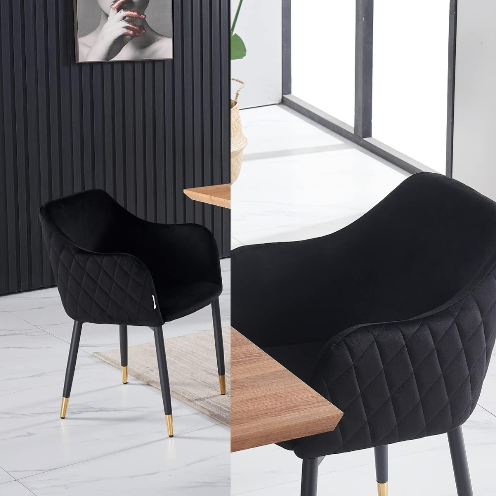 Life Interiors Verona Black and Gold Velvet Upholstered Dining Chair Image 4