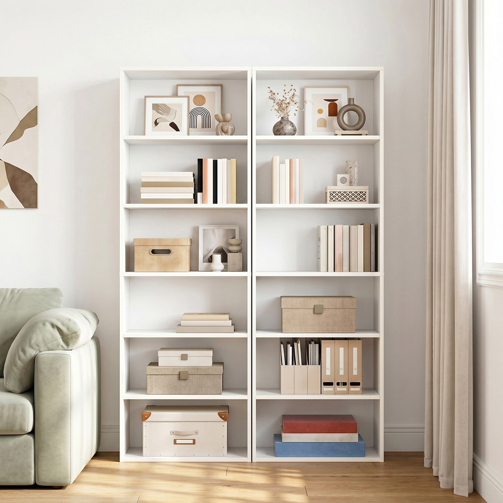 Levede White 6-Tier Slim Bookshelf Image 4