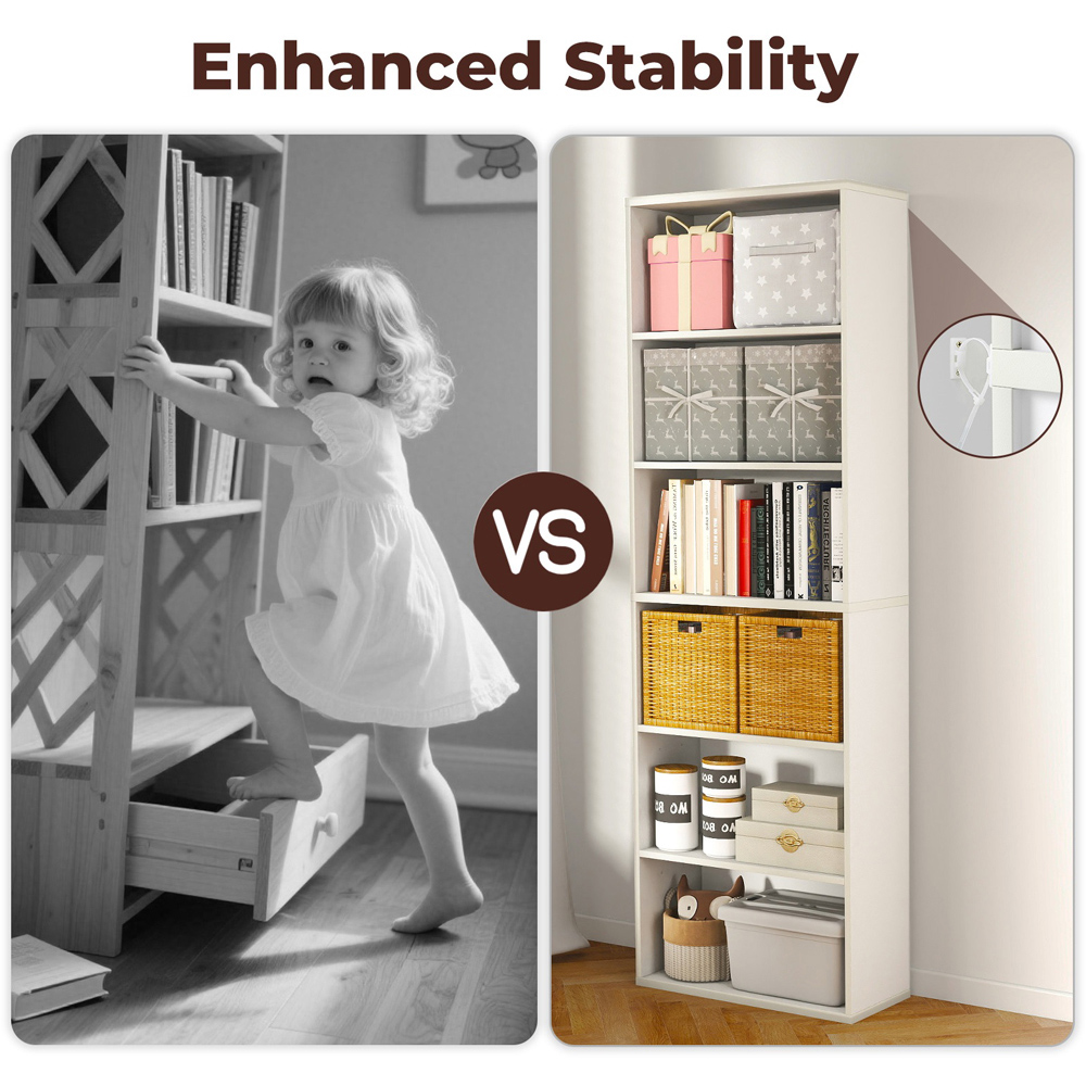Levede White 6-Tier Slim Bookshelf Image 6
