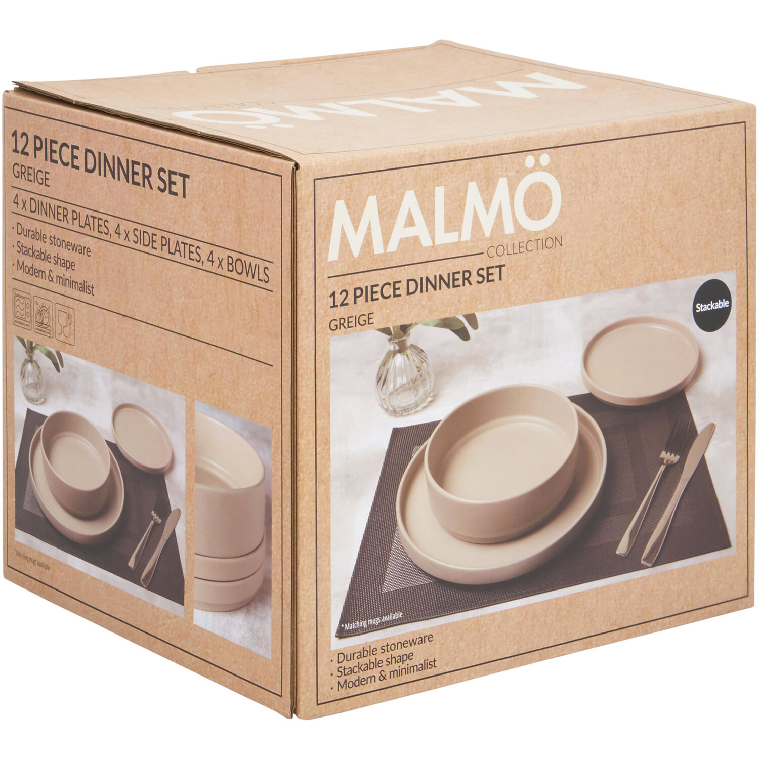 12-Piece Malmo Stacking Dinner Set - Greige Image 3