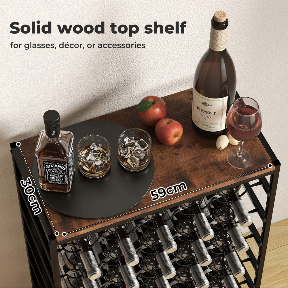 Levede Black and Brown Wooden Freestanding Wine Rack 30 Bottle Image 4
