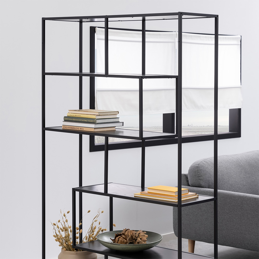 Furniture To Go Seaford Black 5 Shelf Metal Large Asymmetrical Bookcase Image 7