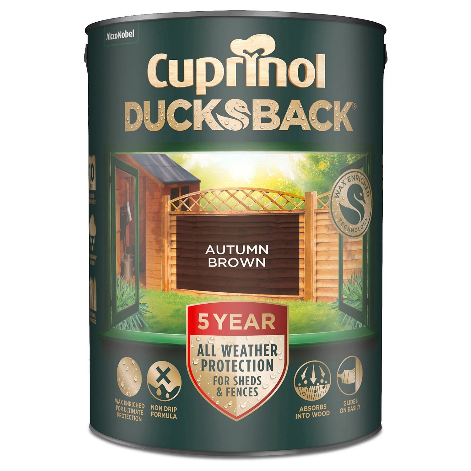 Cuprinol Ducksback Timbercare Paint Autumn Brown 5L Image 2