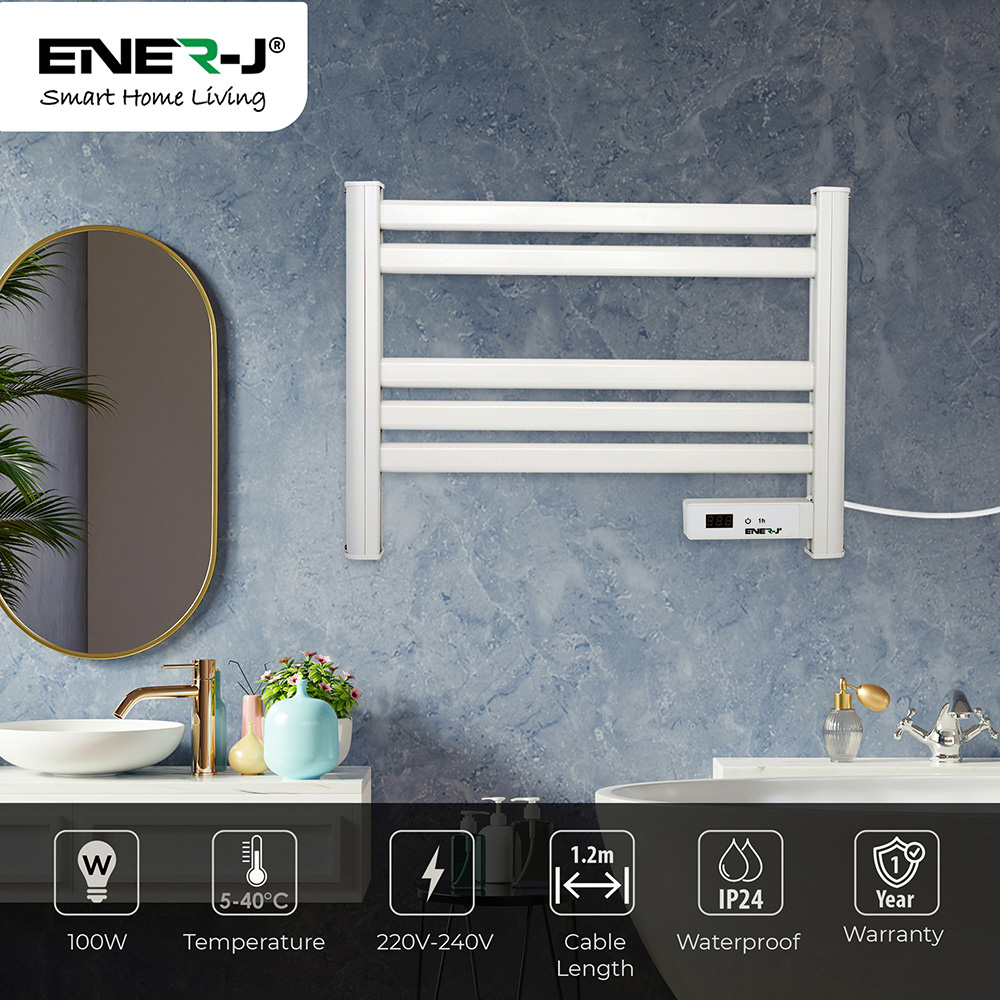 ENER-J White Infrared Heating Towel Rail with LED Screen and BS Plug 1.2m Image 3