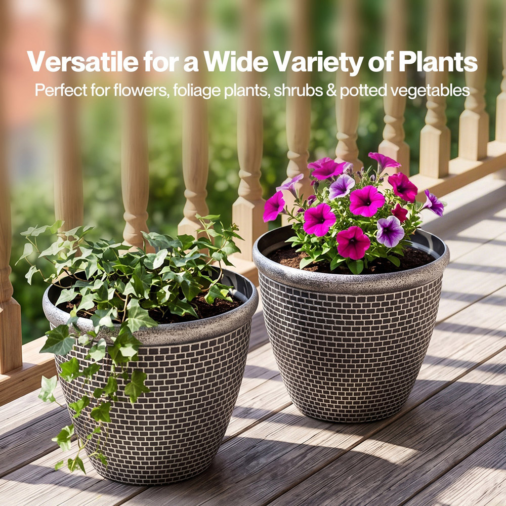TOQUE Black Antique Silver Effect Plastic Garden Plant Pot with Drainage Holes 30cm 2 Pack Image 4
