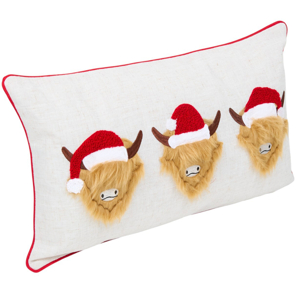 Christmas Highland Cows Cushion - White Image 2